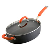 Rachael Ray Hard Anodized Nonstick 5-Quart Oval Saute Pan with Glass Lid, Orange