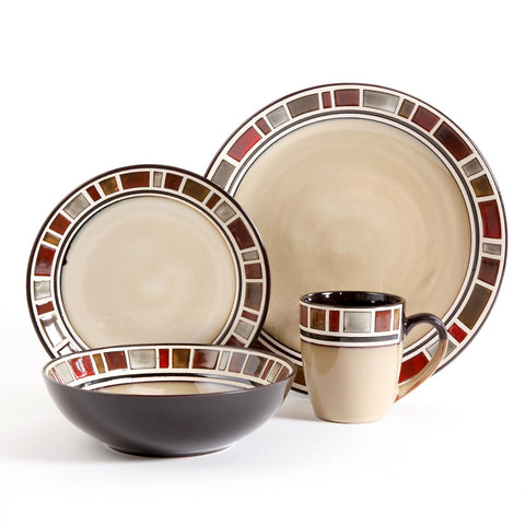 Gibson Elite Cimarron Red 16 Piece Dinnerwaer Set, Cream