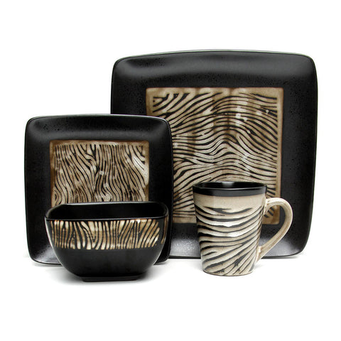 Gibson Mountain Zebra 16 pc Dinnerware set (Square)