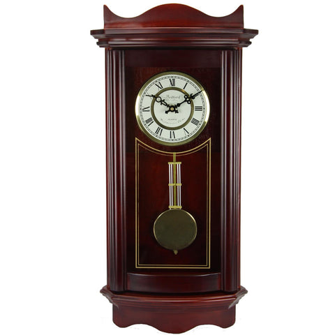 Bedford Clock Collection Weathered Cherry Wood 25" Wall Clock with Pendulum