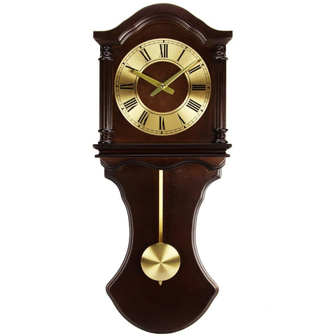 Bedford Clock Collection Chocolate Wood Wall Clock with Pendulum and Chimes