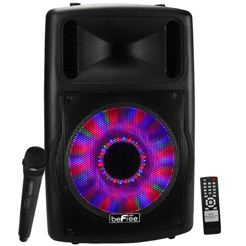 beFree Sound 12" Bluetooth Portable Speaker with Sound/Volume Reactive Lights USB and SD Inputs