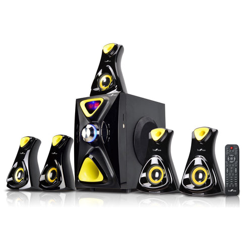 beFree Sound 5.1 Channel Surround Sound Bluetooth Speaker System- Yellow