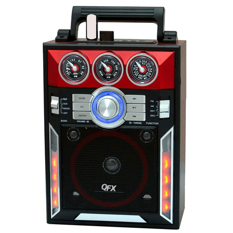 QFX Karaoke Multimedia Speaker withAM/ FM Radio- Red