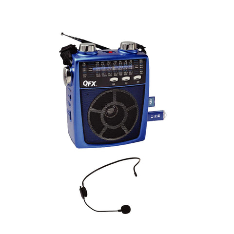 QFX Portable Pa system USB/SD and AM/FM/SW1-6 Radio 8 Band Radio- Blue