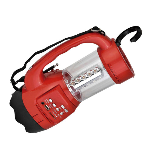 QFX Emergancy Flashlight/Lantern FM Radio USB/SD and Recording Built-in Rechargeable Battery- Red