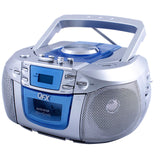 QFX Portable Radio with CD Player Cassette and USB Top Loading CD/MP3 Player-Silver with blue