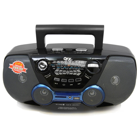 QFX FM/AM/SW1-2 4 Bands Radio with USB/SD Music Player-Blue