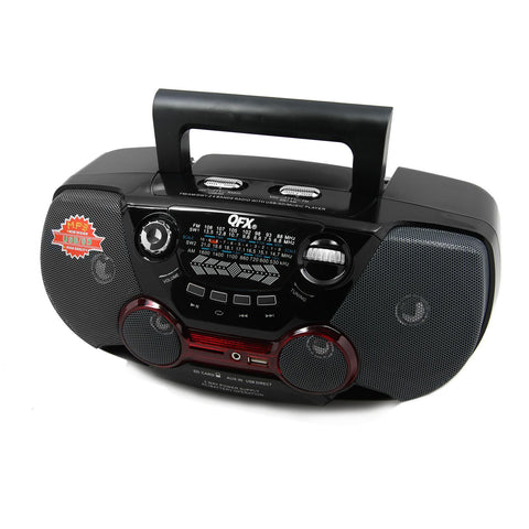 QFX FM/AM/SW1-2 4 Bands Radio with USB/SD Music Player-Red