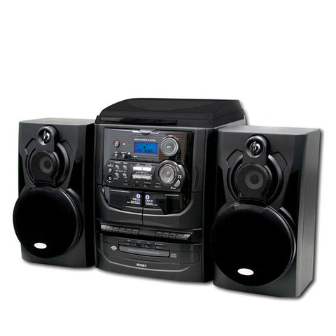 Jensen 3-Speed Stereo Turntable with 3 CD Changer and Dual Cassette Deck- Black