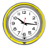 Neon 14" White Inner Double Ring Neon Clock; Silver/Yellow Outer