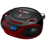 Axess Red Portable Boombox MP3/CD Player with Text Display,with AM/FM Stereo, USB/SD/MMC/AUX Inputs