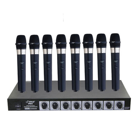 Pyle PDWM8400 8 Mic Professional Handheld VHF Wireless Microphone System