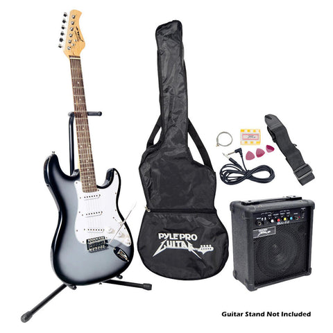 Pyle Beginner Electric Guitar Package- Grey Silver