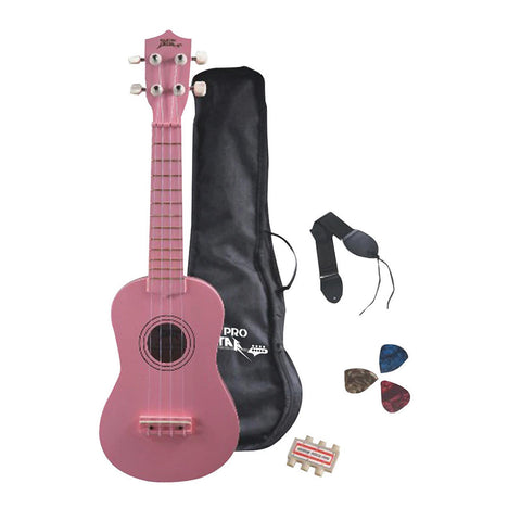 Pyle Soprano Ukulele Mini Guitar Starter Package All Ages - Pink