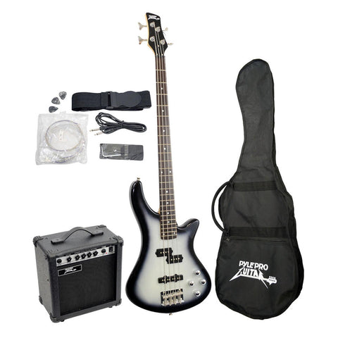 Pyle Professional Full Size Electric Bass Guitar Package with Amplifier
