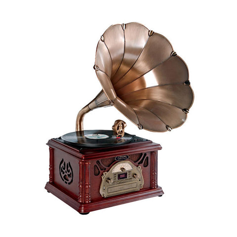 Pyle Classical Trumpet Horn Turntable/Phonograph with AM/FM Radio CD/Cassette/USB &amp; Direct to USB Recording