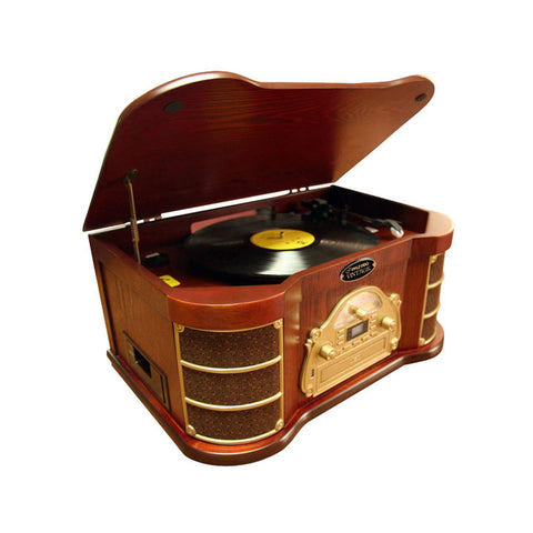 Classical Turntable with AM/FM Radio/ CD/ Cassette/ USB Recording &amp; iPod Player