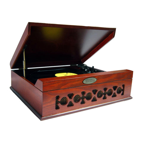 Pyle Vintage Style Phonograph/Turntable With USB-To-PC Connection (Mahogany)