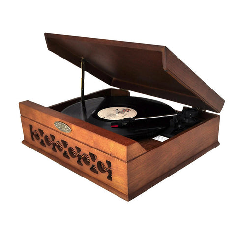 Pyle Vintage Style Phonograph/Turntable With USB-To-PC Connection (Dark Maple)