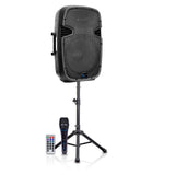 15" Two way Active Bluetooth Loudspeaker Package with Tripod, Speaker Stand &amp; Microphone