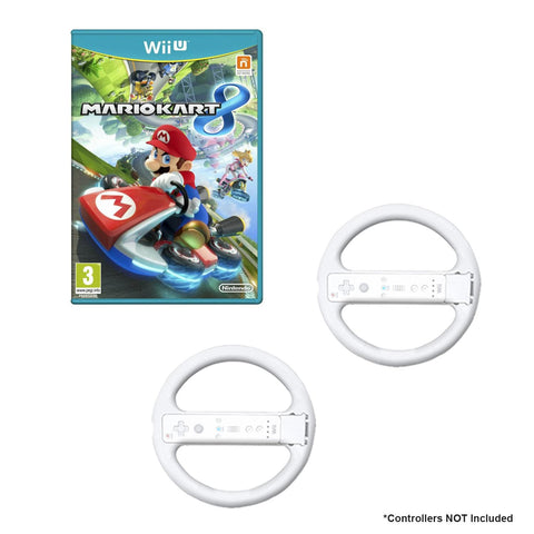 Wii U Mario Kart Game Bundle with 2 Wii Wheels- White