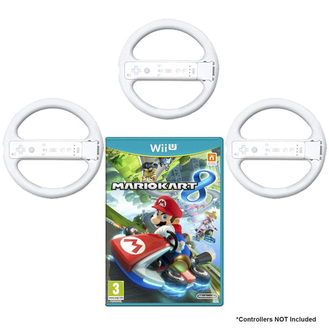 Wii U Mario Kart Game Bundle with 3 Wii Wheels-White